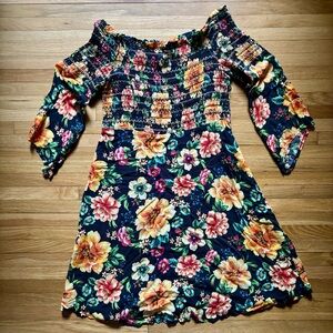 Farm Rio Mini Dress Long Sleeve M Cottagecore Fairy Boho Feminine Floral Smocked